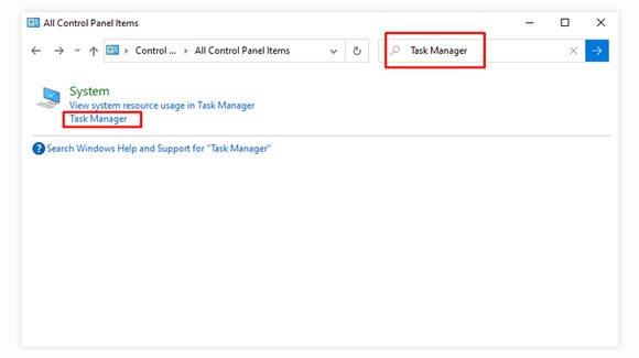 Menjalankan Task Manager Control Panel