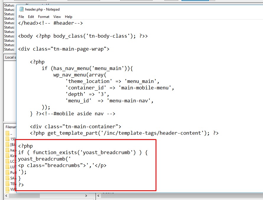 Contoh letak kode di header.php