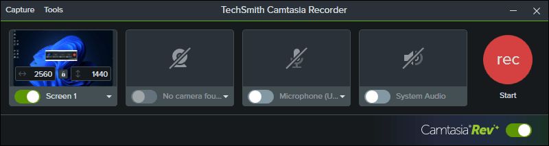 Camtasia 2025 Recording Panel