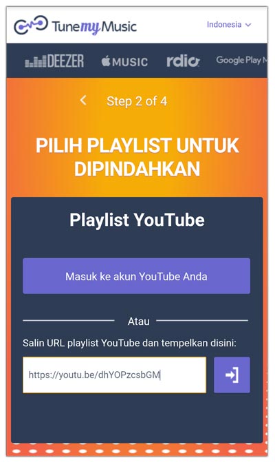 memindahkan url playlist tune my music