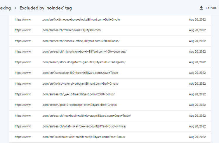 Internal Site Search Spam Noindex Pages