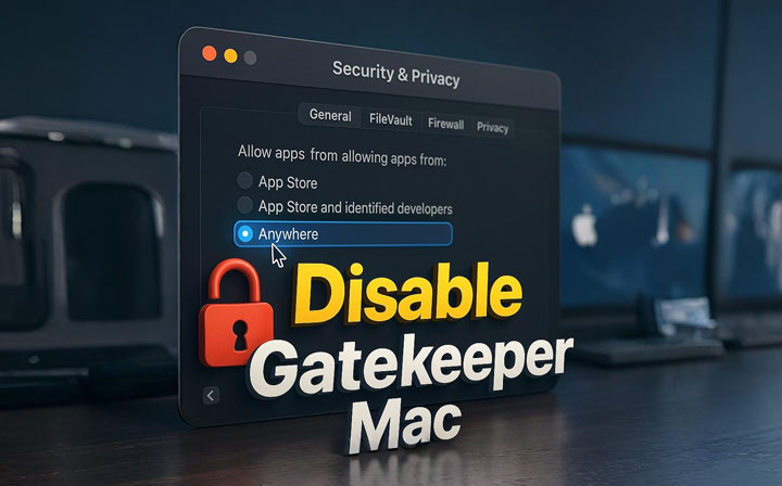 Pengaturan Allow Apps Downloaded from Anywhere untuk mematikan Gatekeeper.