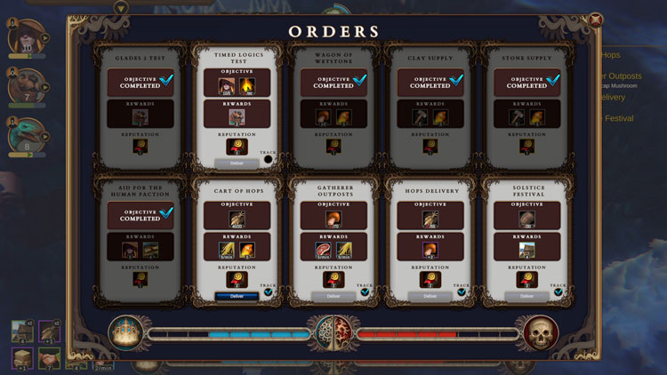 Against The Storm Full Repack Gameplay screenshot showing orders for trade system in game