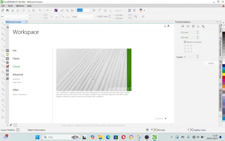 Corel Draw X7 Free Download tampilan user interface
