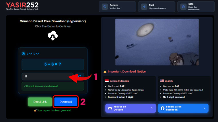 Solving captcha on the download page