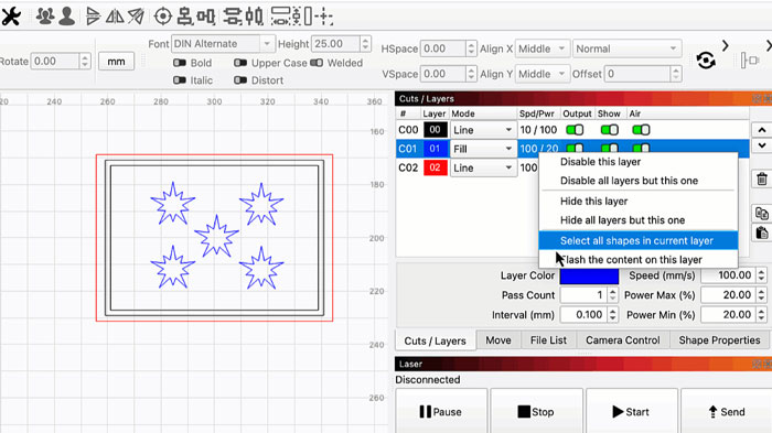LightBurn Laser Cutting Control
