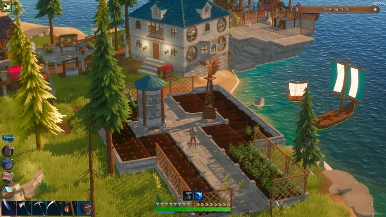 Lens Island game PC co-op terbaik multiplayer online, pemain membangun rumah dan bertani bersama.