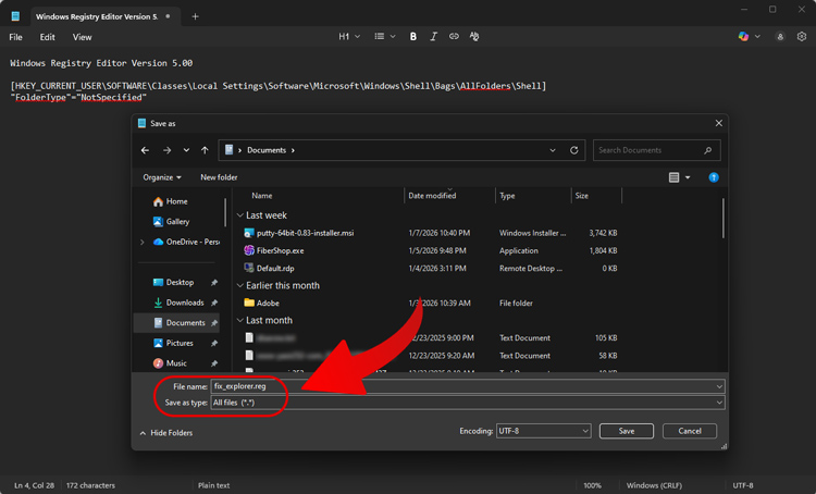 Kode Notepad untuk membuat file registry .reg guna mengatasi masalah File Explorer yang sering hang atau lambat.
