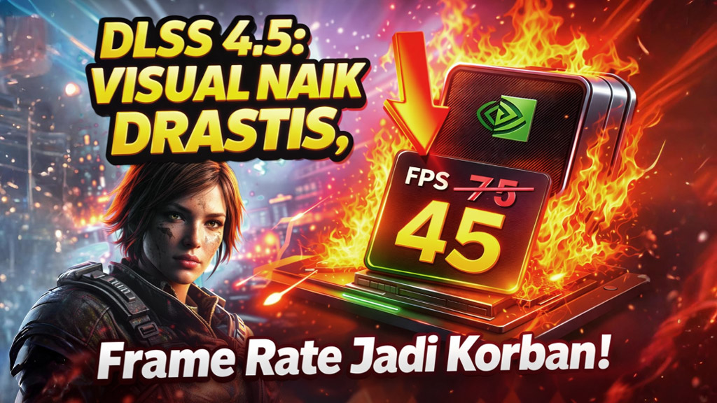 Ilustrasi DLSS 4.5 dengan visual lebih tajam namun FPS turun drastis di kartu grafis Nvidia RTX
