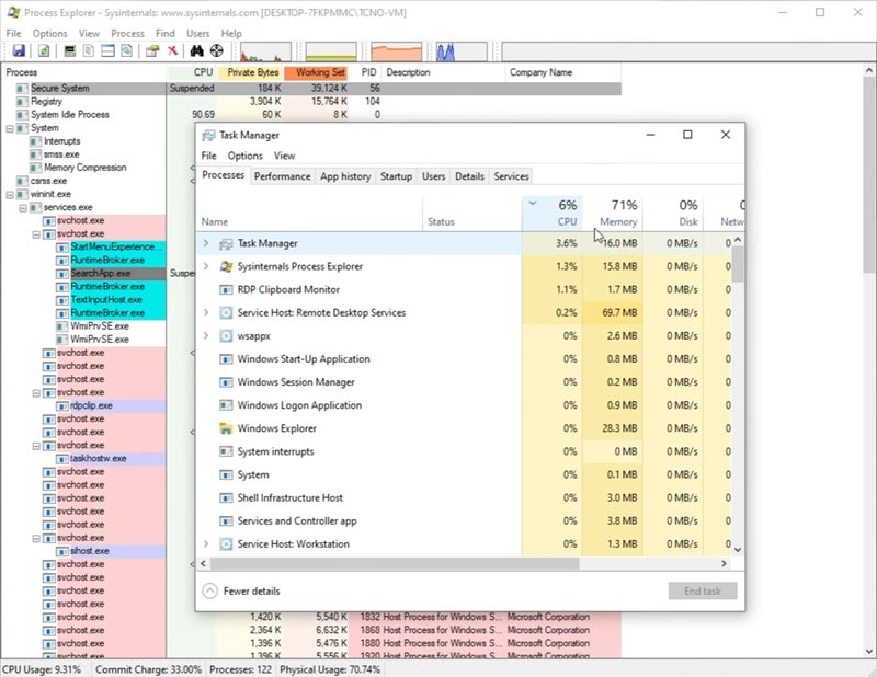 Fitur Process Explorer untuk melihat detail layanan svchost