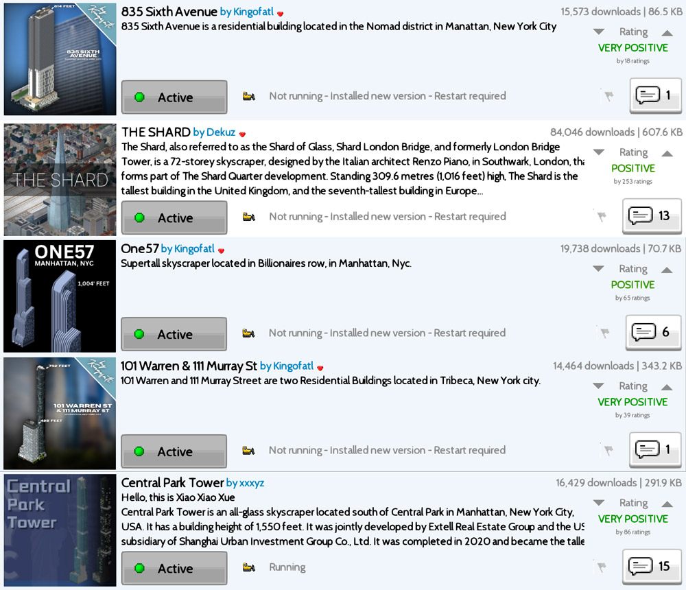 TheoTown Skyscraper Plugins List including Tokyo & New York buildings
