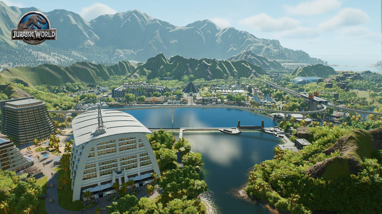 Jurassic Park di sekitar pegunungan dalam Jurassic World Evolution 3 PC Game