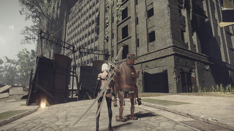 Nier Automata PC Game Full Version bertemu dengan soul less robot di tengah kota