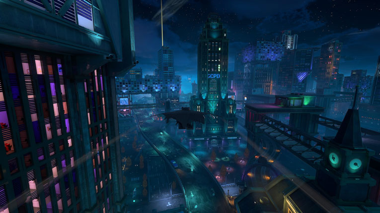LEGO Batman Legacy of the Dark Knight PC Game tampilan Gotham City di malam hari