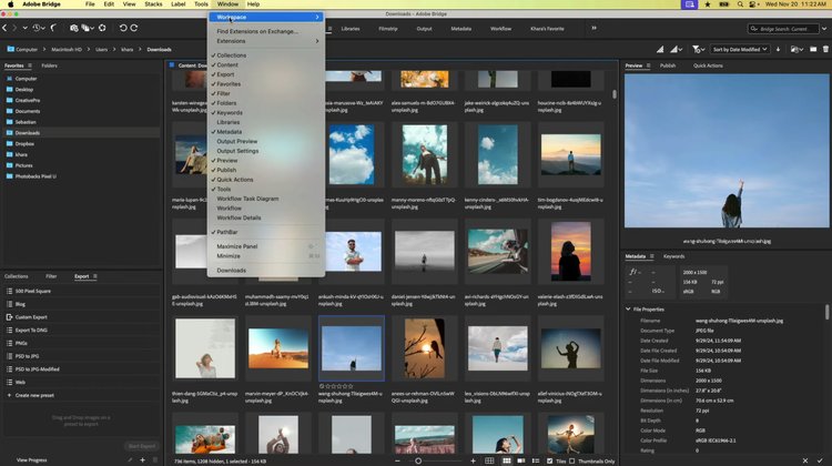 Adobe Bridge 2026 Full Version tampilan user interface dengan panel Content, Metadata, dan Preview