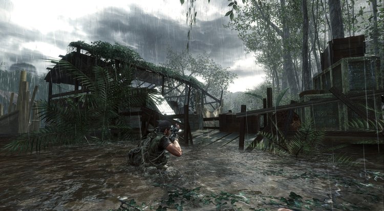 Call Of Duty Black Ops PC Game sneaking through swamp area with stealth tactics