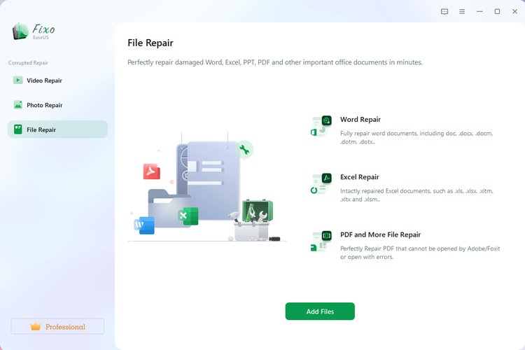 EaseUS Fixo v4.3.1 Full Version tampilan user interface dengan fitur repair video photo document