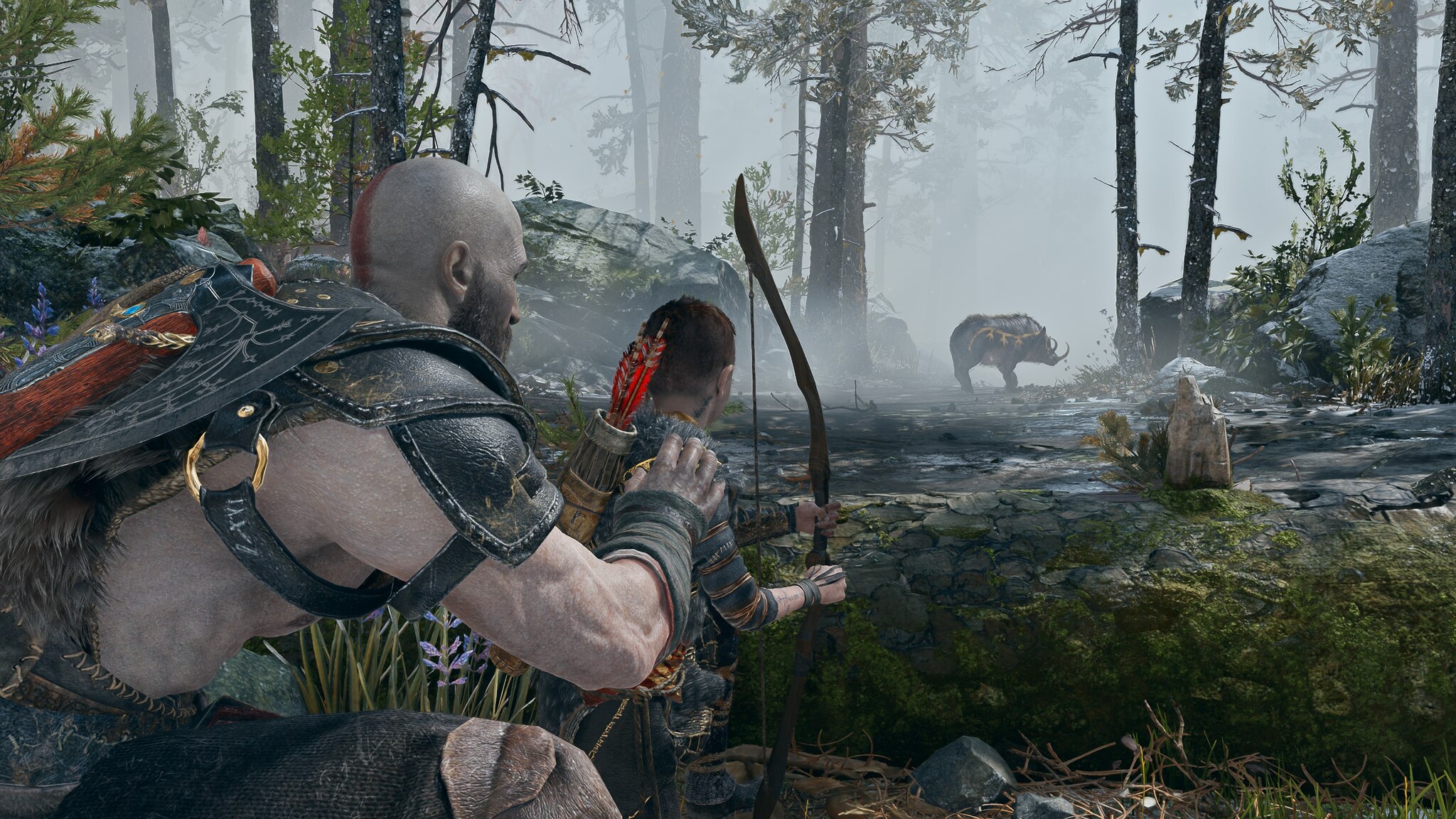 God Of War PC Game ketika Kratos dan Atreus sedang berburu di hutan