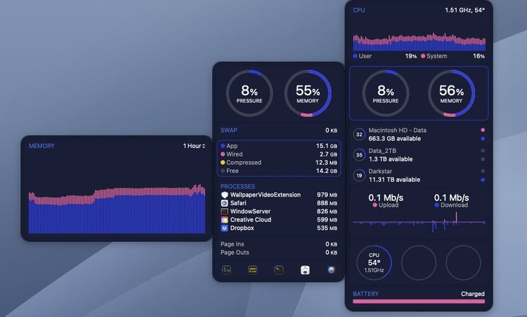 iStat Menus 7 Full Version tampilan user interface monitoring CPU RAM dan suhu Mac