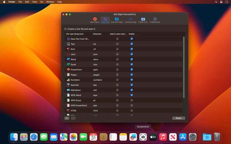 Screenshot of the Settings panel from the app