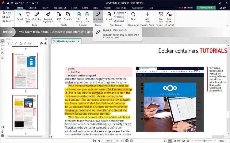 Nitro PDF Pro 14 Enterprise Portable tampilan user interface dengan dokumen PDF dan toolbar editing