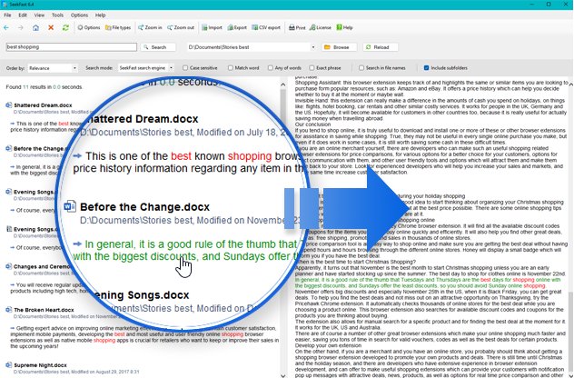 SeekFast v7.4 Full Version tampilan user interface dengan hasil pencarian file dan dokumen